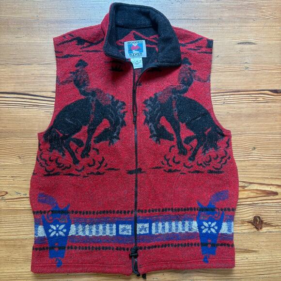 Wooded River 90s red wool cowboy horses full zip mens western west SIZE M - Picture 1 of 6